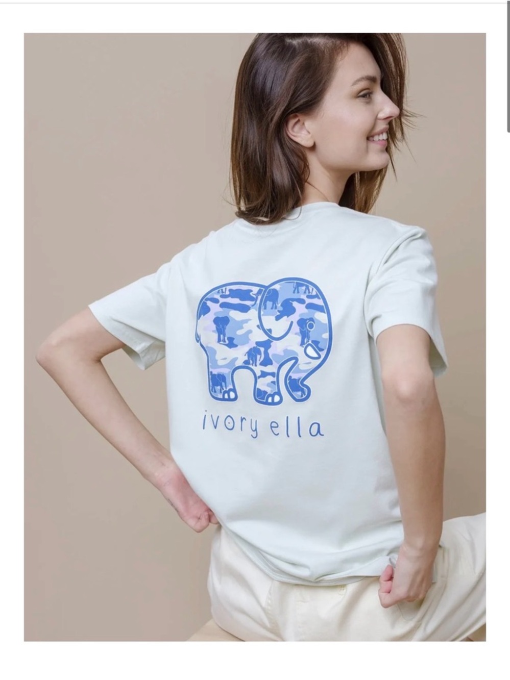 Ivory Ella Camo Elephant T-shirt size S